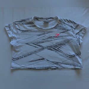 Gymshark White and Black Graphic cropped Tee